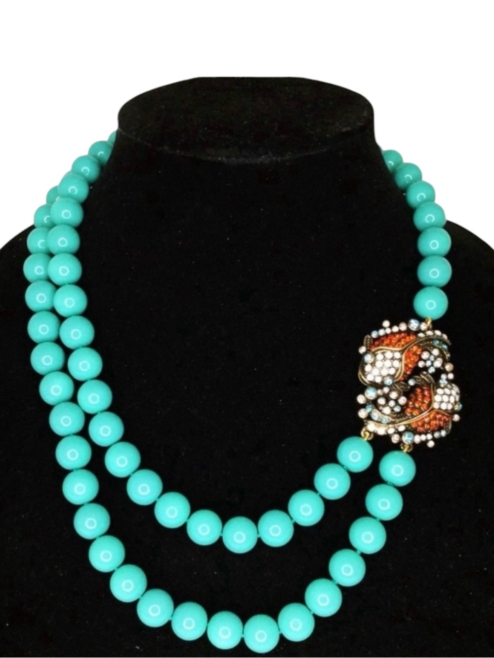 HEIDI DAUS Koi Fish Statement Necklace Swarovski Crystals, Turquoise Glass Beads - Picture 7 of 17